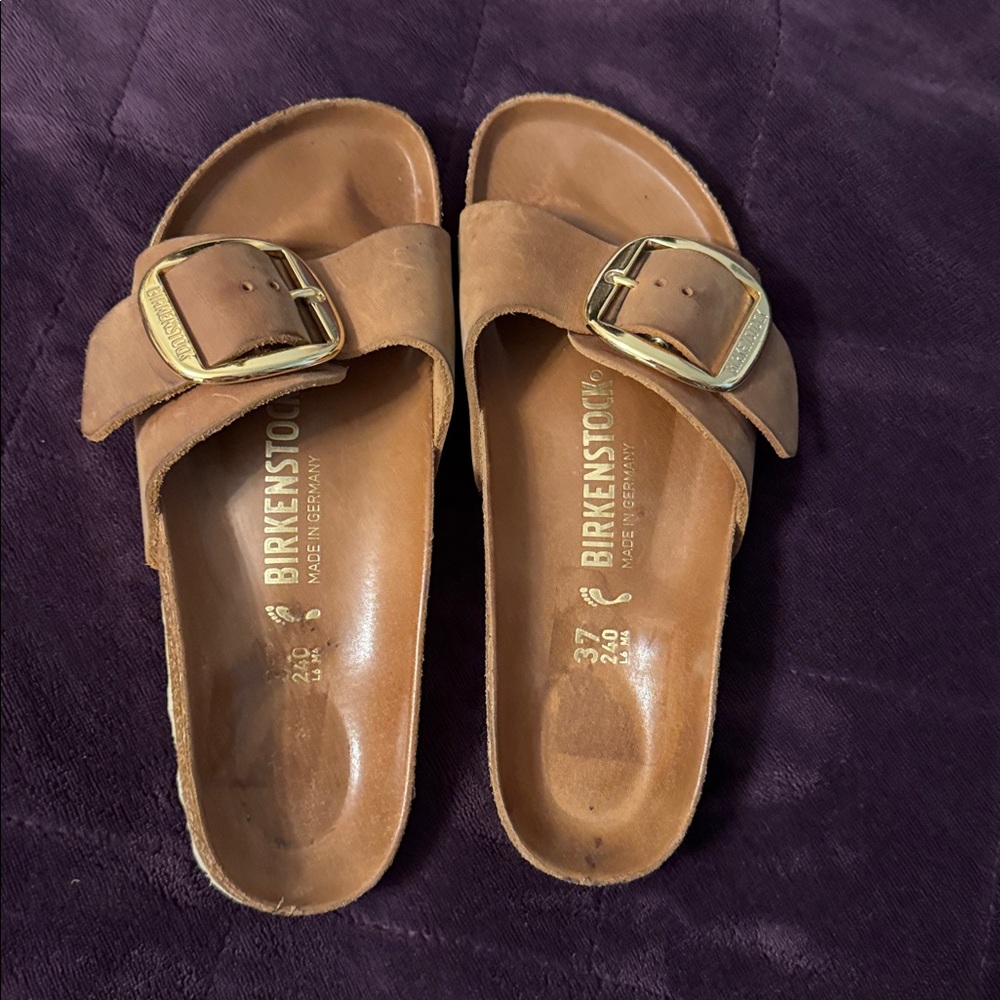 Birkenstock Tan Sandals with Gold Buckle